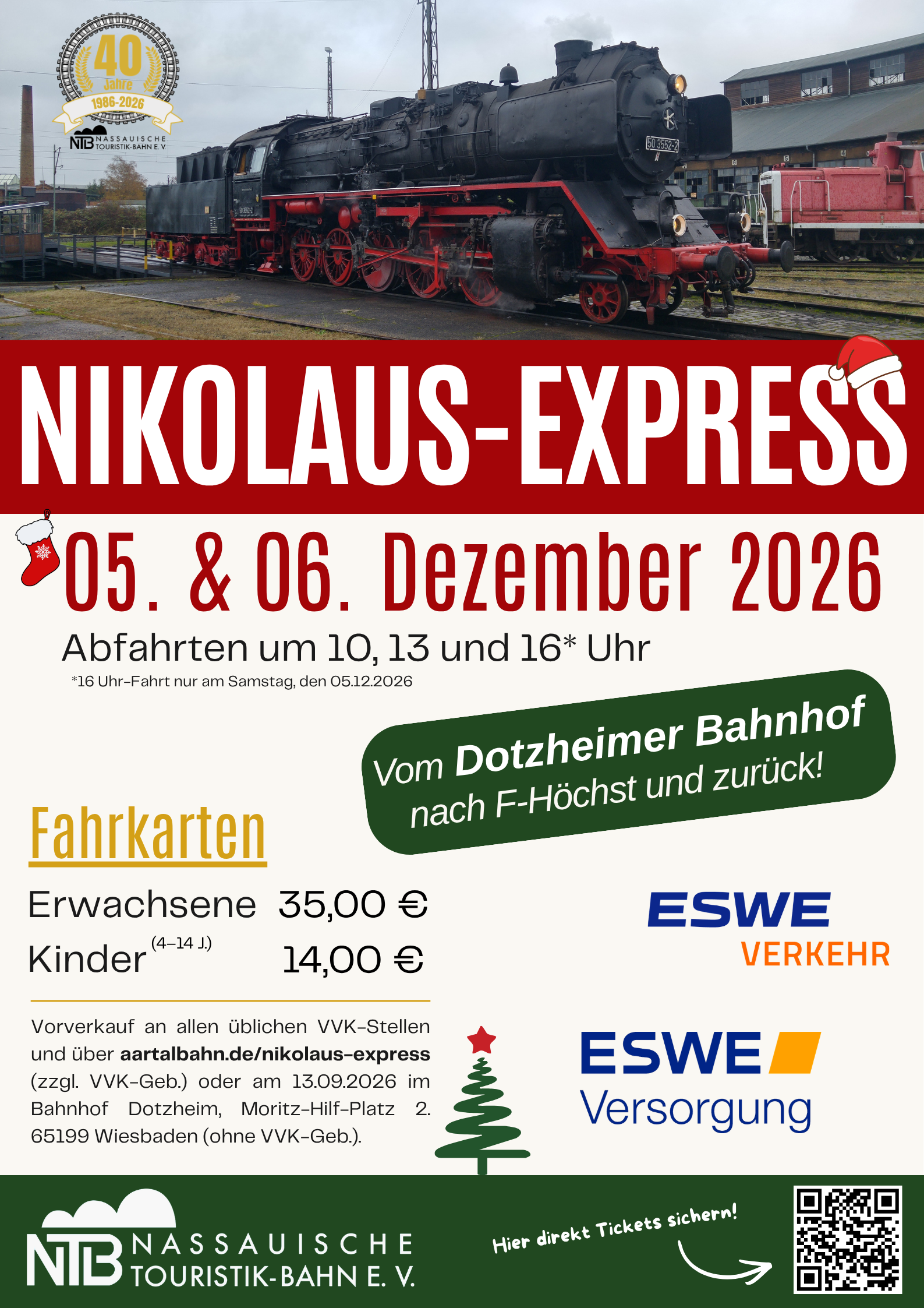 Plakat Nikolaus-Express mit Dampflokbild und Infos zur Fahrt