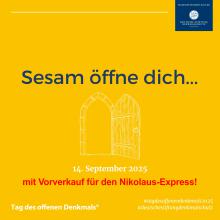 Der Satz "Sesam öffne dich" auf gelbem Hintergrund als Titelbild.